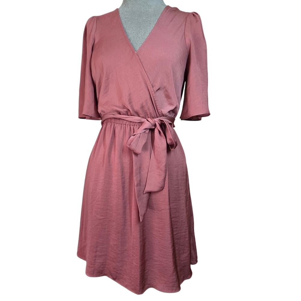 V Neck Satin Belted Mini Dress Size XS